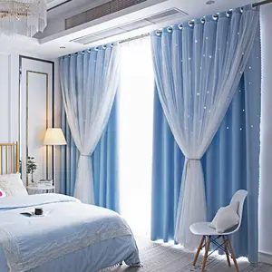 Star Pattern Double Layer Curtain, Modern Simple Hook Type Curtain, Home Decorative Window Curtain for Living Room Bedroom Balcony
