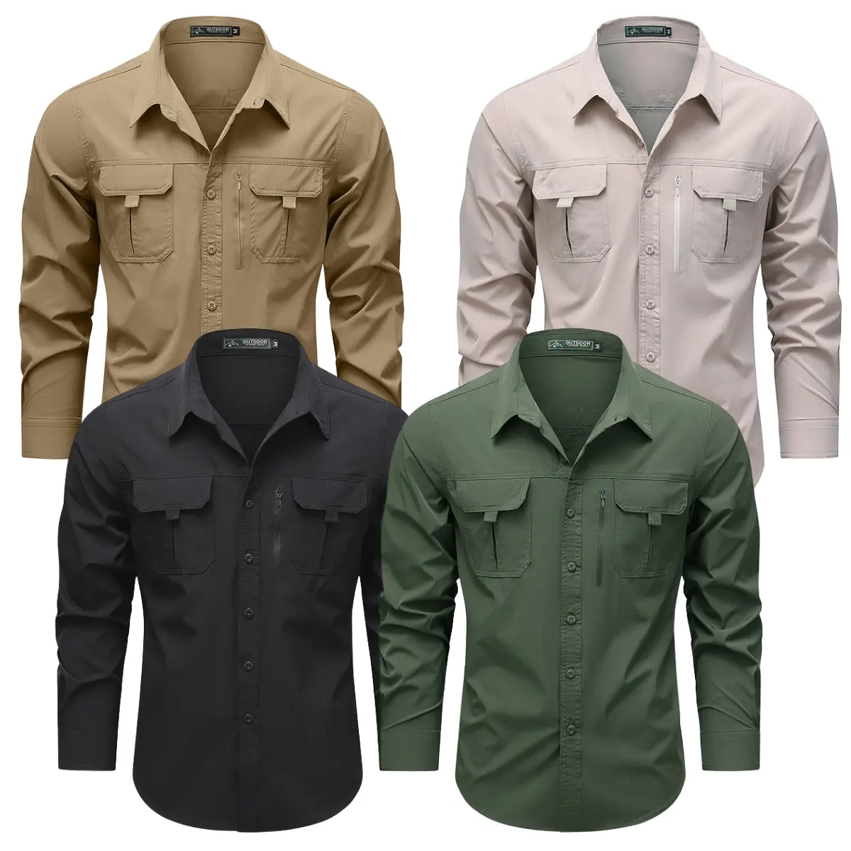 Menswear Long-Sleeve Workwear Casual Shirt - Lightweight, Multi-Compartment, Protective Top for Outdoor Activities, Everyday Use
