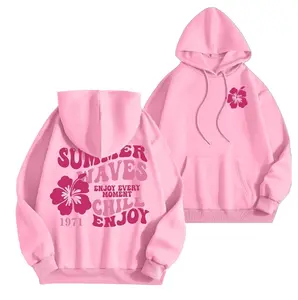 Pink Palm Puff hoodie Prints Casual Graphic Drawstring Pullover Long Sleeve Oversized Y2k Hoodies with Pockets