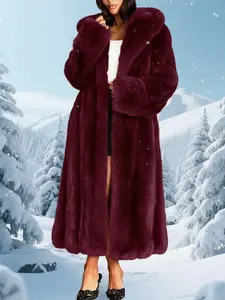 Women's Trendy Long Sleeve Faux Fur Coat, Stylish Lapel Open Front Design, Warm Winter Outerwear for Ladies, Fashionable and Cozy Jacket