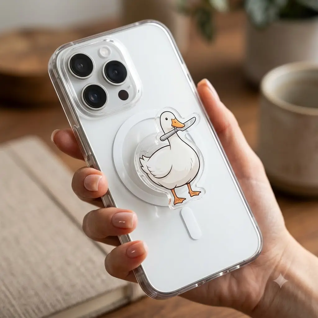 Cute White Duck MagSafe Phone Grip – Magnetic Phone Holder & Kickstand – Funny Farm Animal Gift