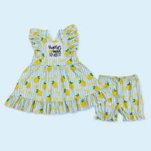 Kids girls lemon shirt matching shorts summer outfit