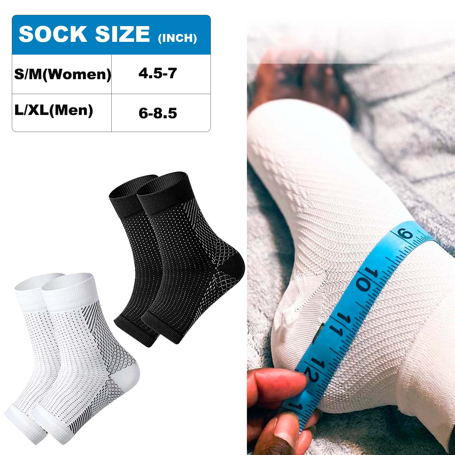 4Pairs Foot & Ankle Brace Socks for Sprained Ankle Compression Sleeve, Plantar Fasciitis Relief Brace, Foot Support for Women & Men