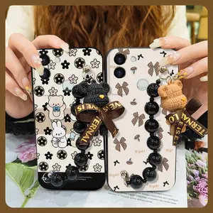 Bear bracelet protective case Phone Case For Tecno POP5 Pro Dirt-resistant Simplicity phone case Anti-knock Black pearl pendant Skin-friendly feel silicone Waterproof soft case