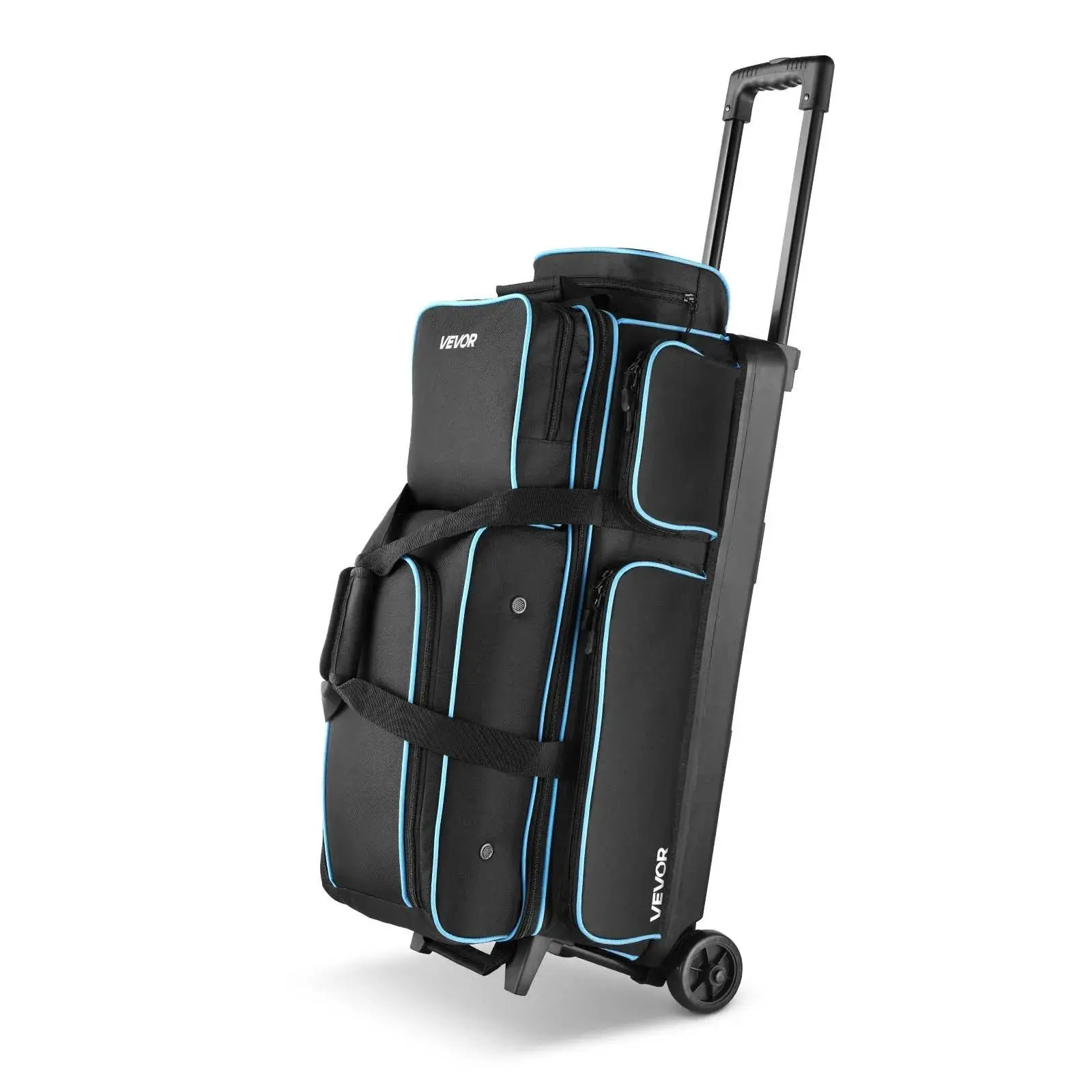 【Summerfinds】VEVOR Bowling Ball Bag,  3 Ball Double Roller Bowling Bag with Wheels, Featuring a Separate Compartment for Shoes (Up To US Size 16) & Oversized Accessory Pocket, Retractable Handle Extends to 41.34 in