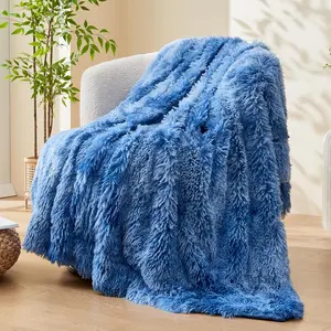 Fuzzy Faux Fur Throw Blanket Indigo Soft Cozy Plush Fuzzy Shaggy Blanket for Couch Sofa Bed (Indigo, Throw(50"x60"))