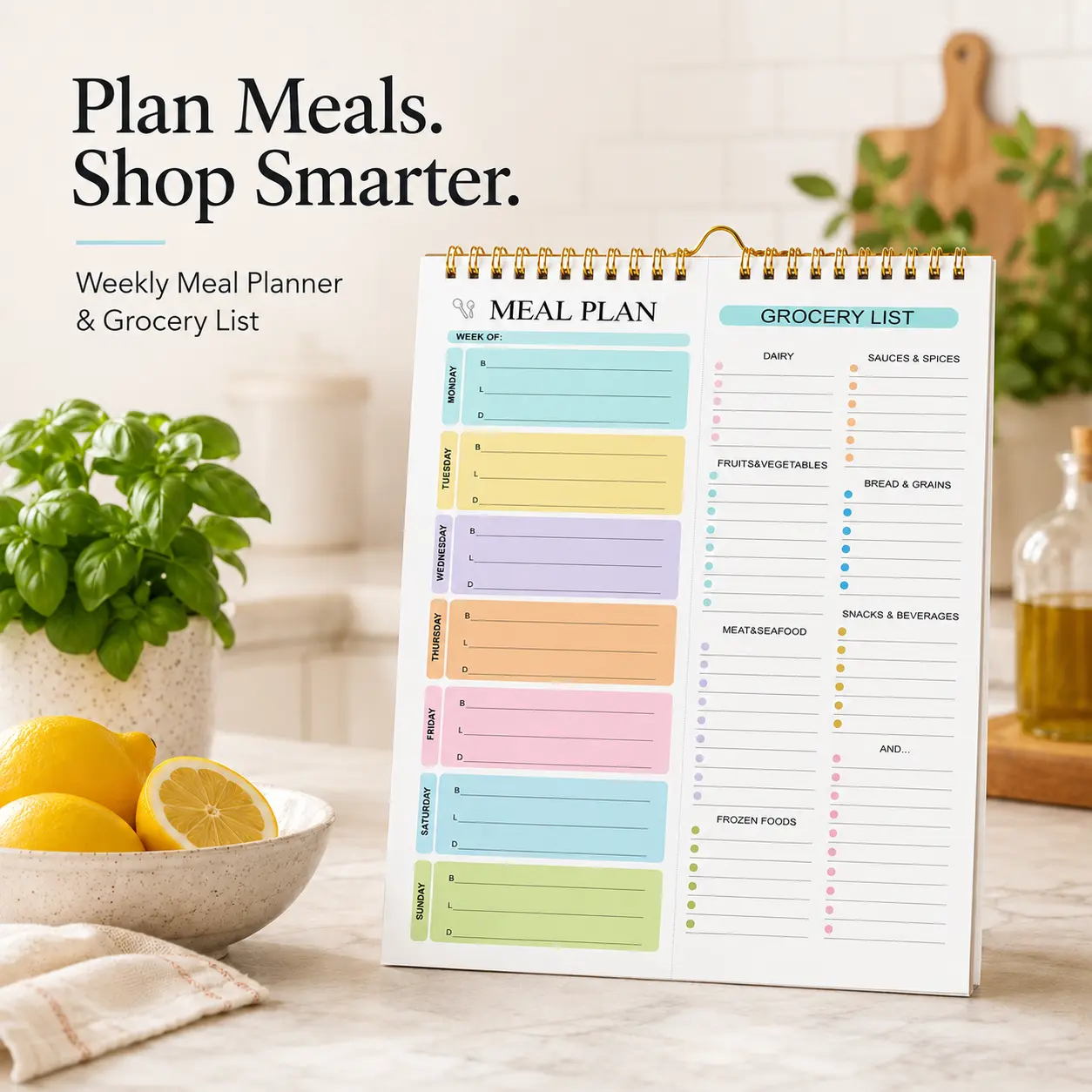 Magnetic Weekly Meal Planner Pad for Fridge with Grocery List, 50 Tear-Off Undated Sheets, 7-Day Meal Planning & Meal Prep Notepad, Kitchen Grocery Shopping Organizer, 6 x 8.5 Inch