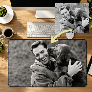 Custom Dad Photo Sketch Line Art Desk Mat, Personalized Photo Father's Day Gift For Husband,Memorial Dad Picture Desk Pad Mouse Mat