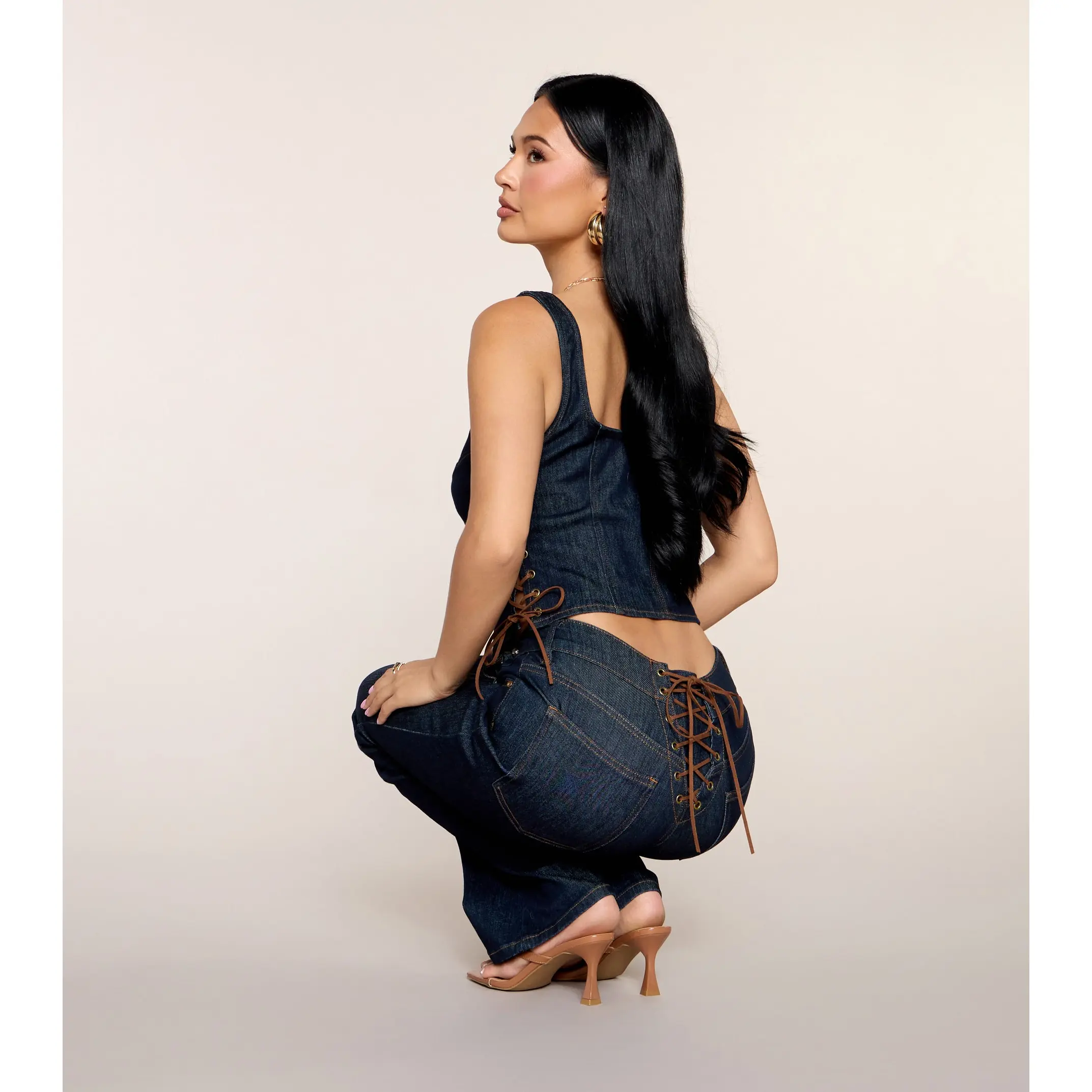 Zip Code Lace-Up Flare Jeans