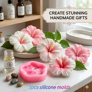 Three silicone molds with 3D hibiscus flower shapes are perfect for making handmade soap, gypsum, clay, and resin. Very suitable for occasions such as Valentine's Day, Easter, Mother's Day, and weddings.
