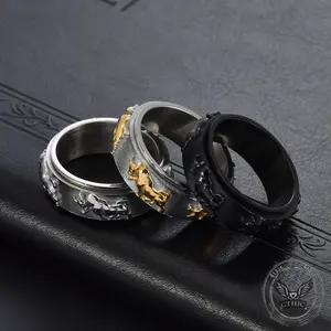 GTHIC Vintage Bull Stainless Steel Spinner Ring Band Ring for Men Women Daily Wear Jewelry Accessory Birthday Gifts