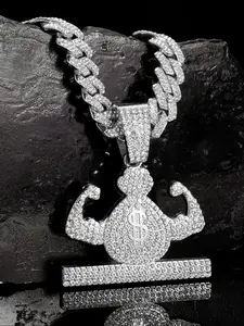 1pc Sparkling Faux Diamond Micro-set Cuban Chain pendant Bling Necklace is the perfect hip hop men's jewelry gift