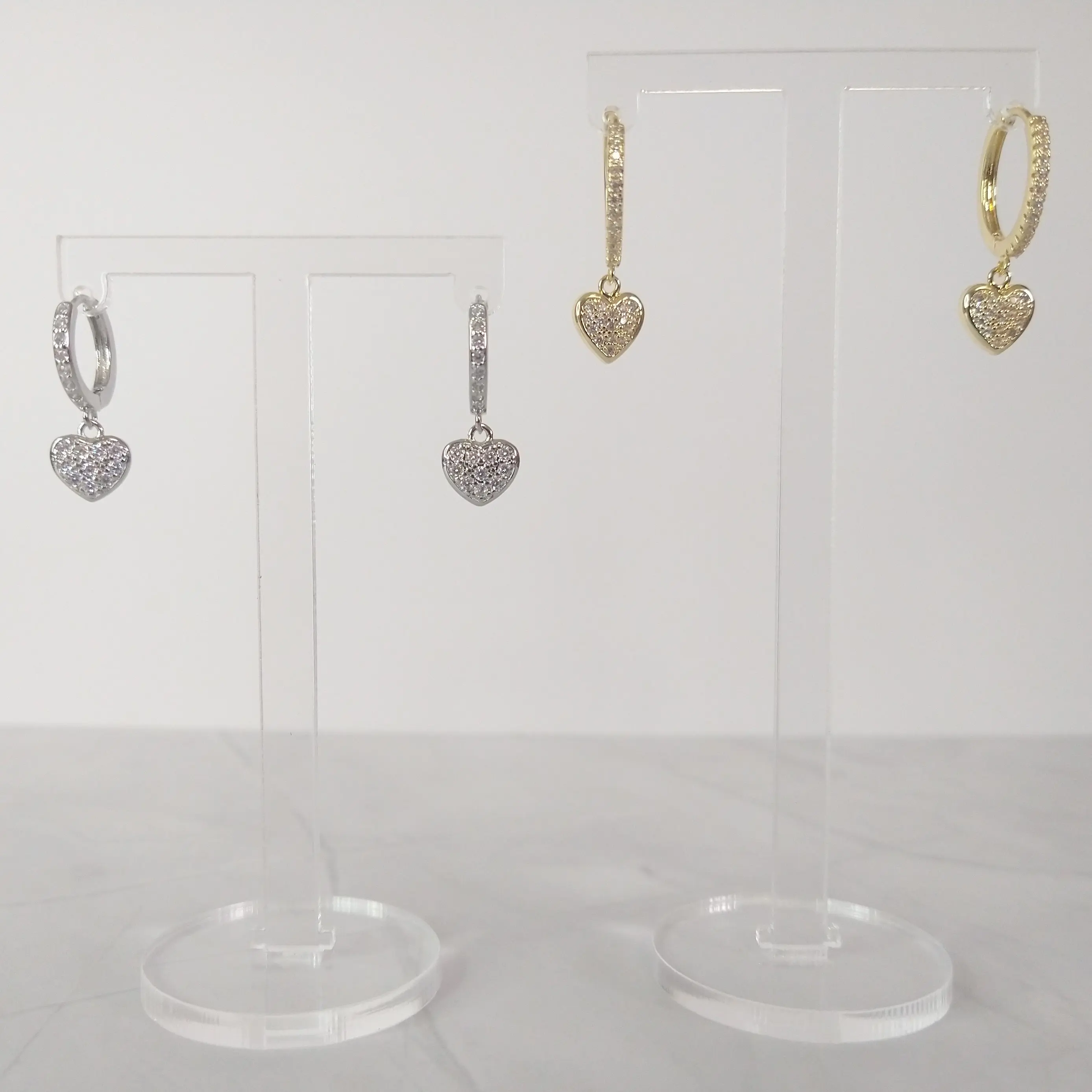 #531 Heart with Rhinestones Hoop Earrings- Casual Everyday Jewelry, women