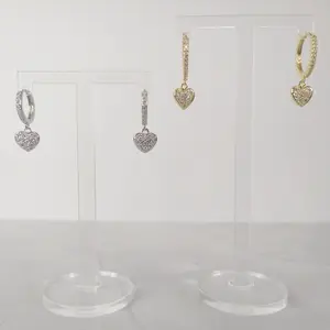 #531 Heart with Rhinestones Hoop Earrings- Casual Everyday Jewelry, women