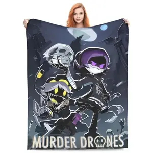 Soft Warm Blanket Camping Robot Murder Drones Anime Movie Bedding Throws Uzi Flannel Bedspread For Living Room Sofa Bed Cover