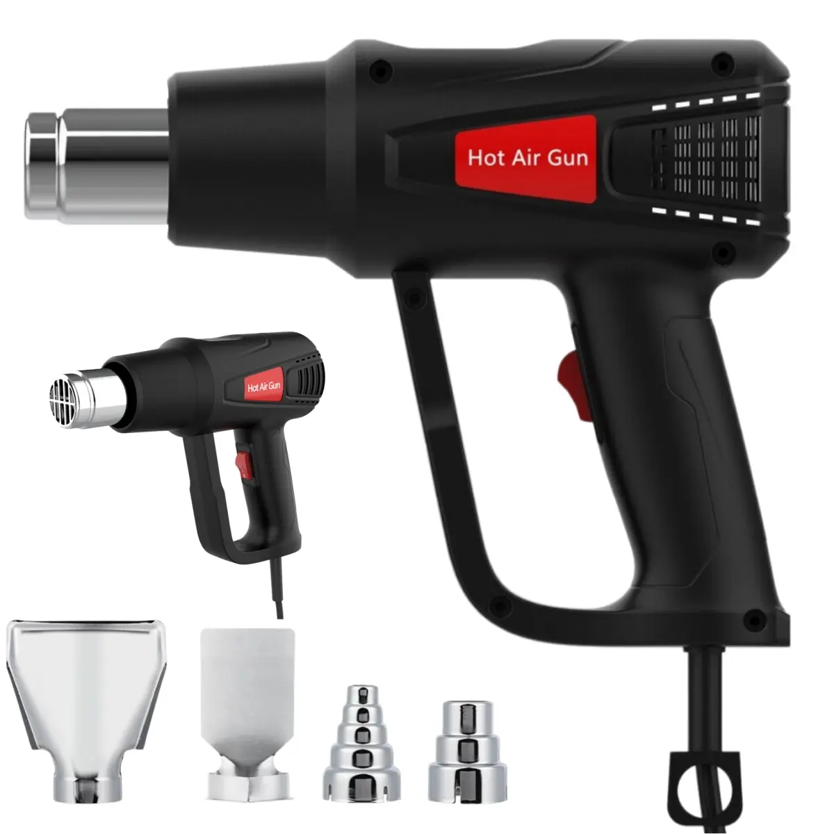 2000W Handheld Electric Heat Gun Car Vinyl Wrap Tool Kit with 4 Nozzles, Adjustable Temp, Dual Airflow, Heat Resistant for PVC Shrink Wrapping, DIY Embossing, Car Decal Installation, 2000W Model