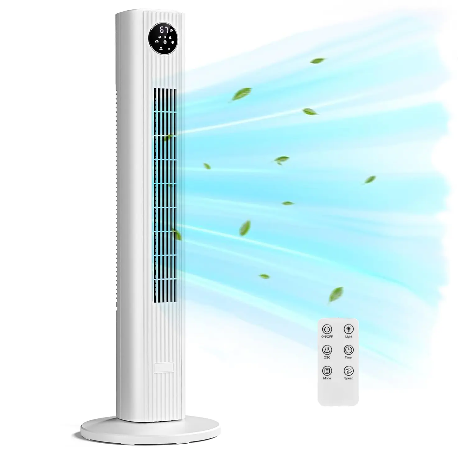 Tower Fan Portable Electric 85° Oscillating Fan Quiet Cooling Remote Control Standing Bladeless Floor Fans 3 Speeds Wind Modes 12h Timer Bedroom Office, White