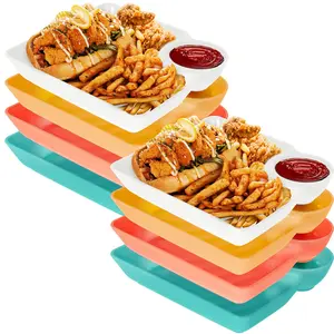 4-Piece Colorful PP Snack Plates Set, Durable BPA-Free Elegant Plastic Plates, Ideal for Sushi & Appetizers, Includes Dip Bowls, Perfect for Parties, Salad Plates