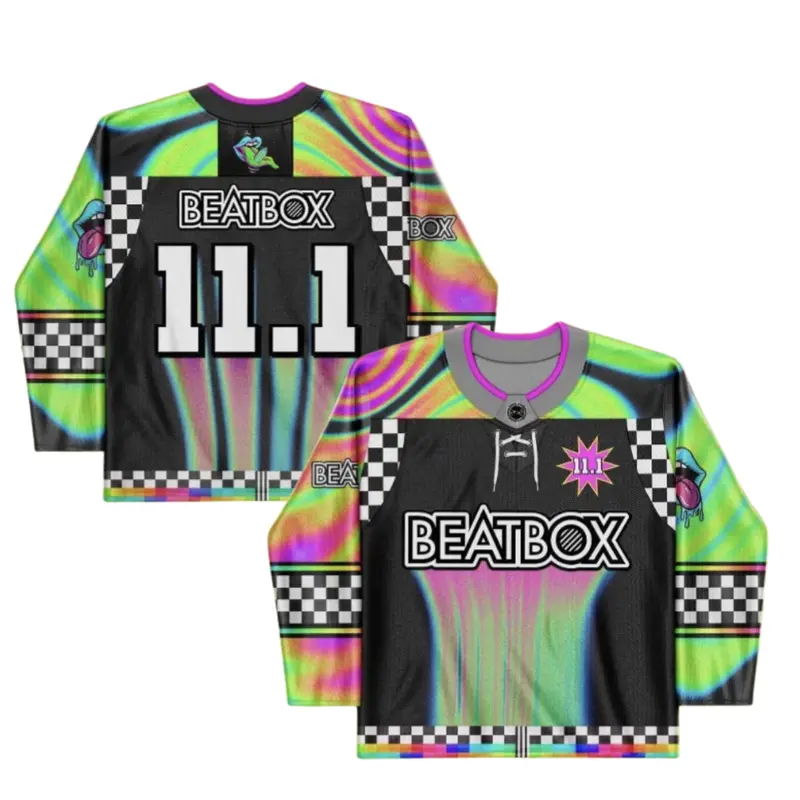 🔥🔊 BEATBOX V2 Hockey Jersey – EDM Rave Streetwear, Unisex Festival Fit