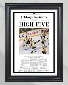 2017 Pittsburgh Penguins Stanley Cup Champions 'HIGH FIVE' Unframed Poster - Back-to-Back Title Newspaper Print - Sidney Crosby Era Hockey Art