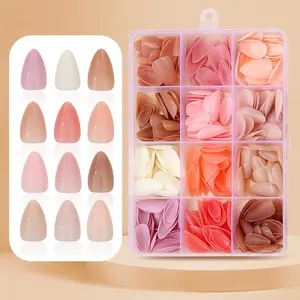 New Boxed Nail Art Tips Pure Color Almond Shape Glossy Finish, 360 Pieces Long-Lasting Full Coverage, Suitable for Women and Girls