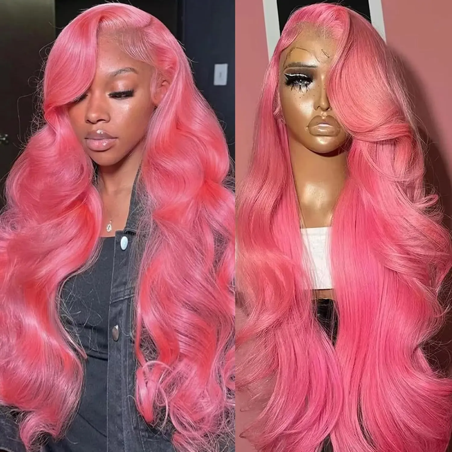 Pink 13x6 Lace Front Wigs Human Hair 180 Density HD Body Wave Lace Front Wigs Human Hair Pre Plucked Pre Cut Frontal Body Wave Wig for Women 30 Inch summerwins