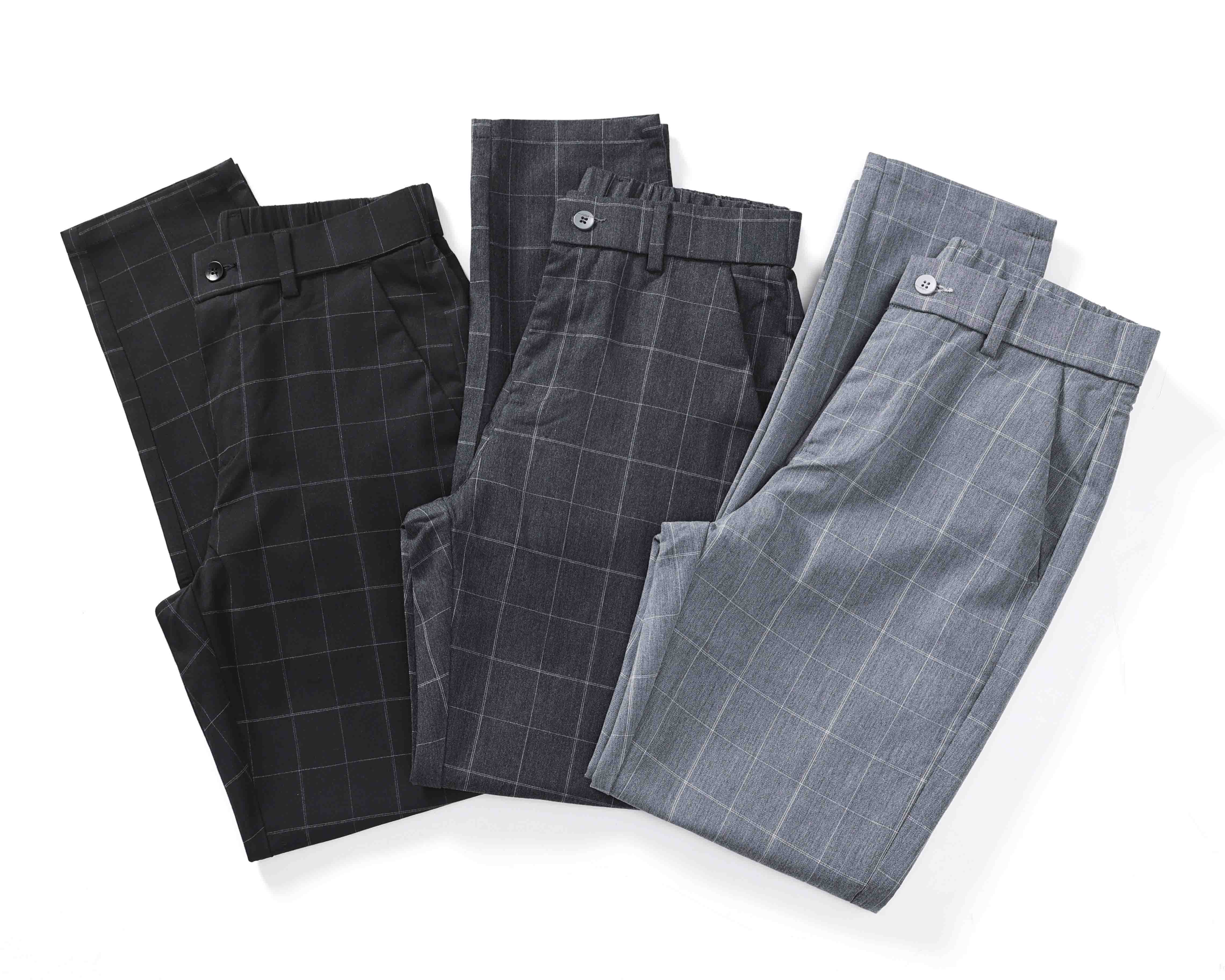 Clean Gent plaid button casual long pants, available in packs of 1/2/3 pieces; regular fit for comfortable everyday wear; men’s bottoms—casual fashion pants, casual athletic pants, casual street-style pants.