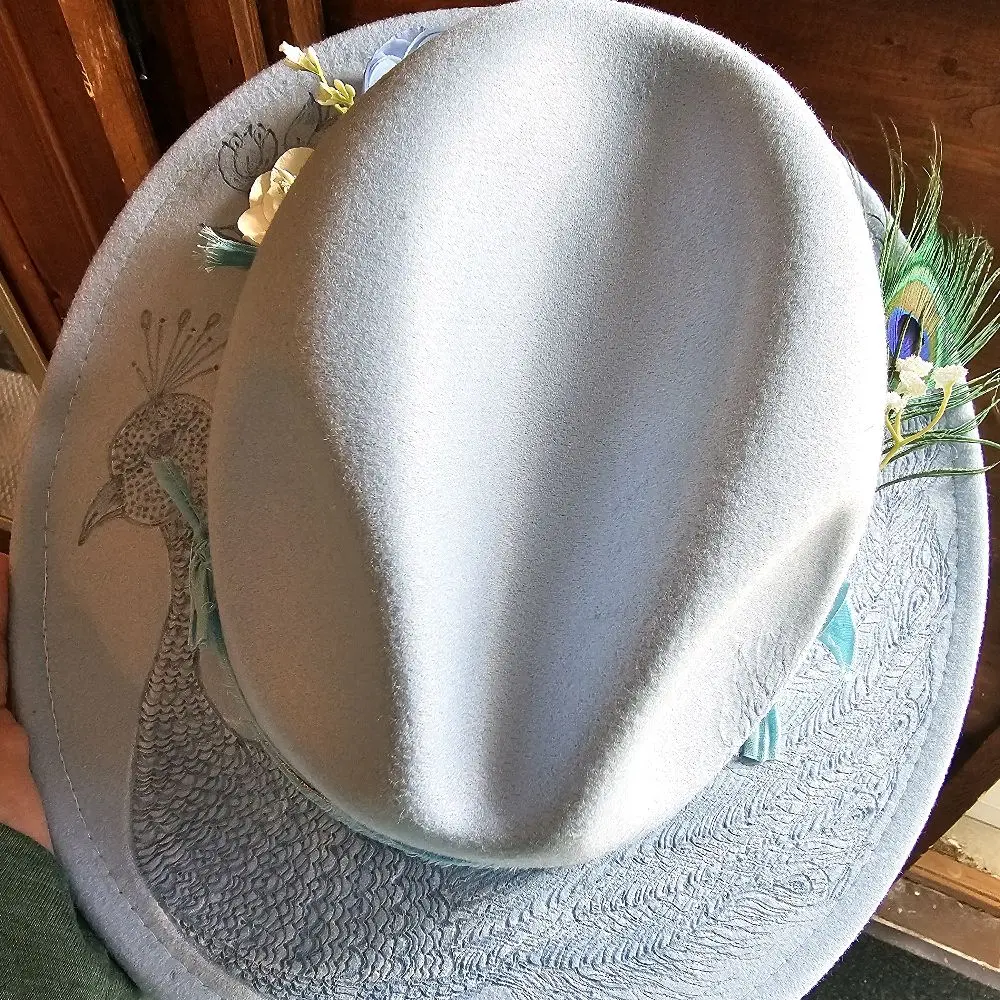 Peacock Paradise Hand-Burned Fedora
