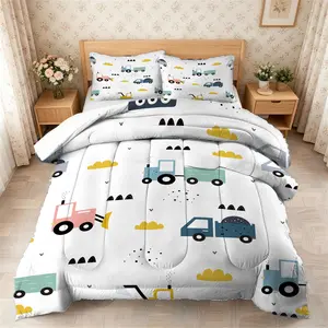 2/3 Pcs Cartoon Construction Vehicle Printed Thermal Comforter Set—A Construction Vehicle‑Themed Quilt That Boys Absolutely Love. Perfect for Home Bedrooms and Guesthouses, and an Excellent Choice for Birthday and Holiday Gifts