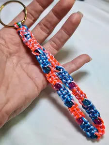 Handmade Braided Satin Cord Keychain with Decorative Beads