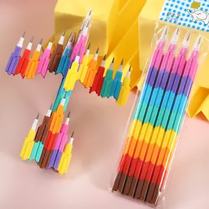 12 pieces Colorful Building Block Pencils, Creative Design Detachable 8 Segments, Pre-Sharpened, Kids Art Creation, Home School Gifts, Coloring Supplies