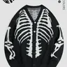 【Black Friday】Men's Halloween Skeleton-Pattern Button-Front Cardigan, Regular Fit, Drop Shoulders, Long Sleeves, and V-Neck, Casual Everyday Knitwear Top for Fall and Winter