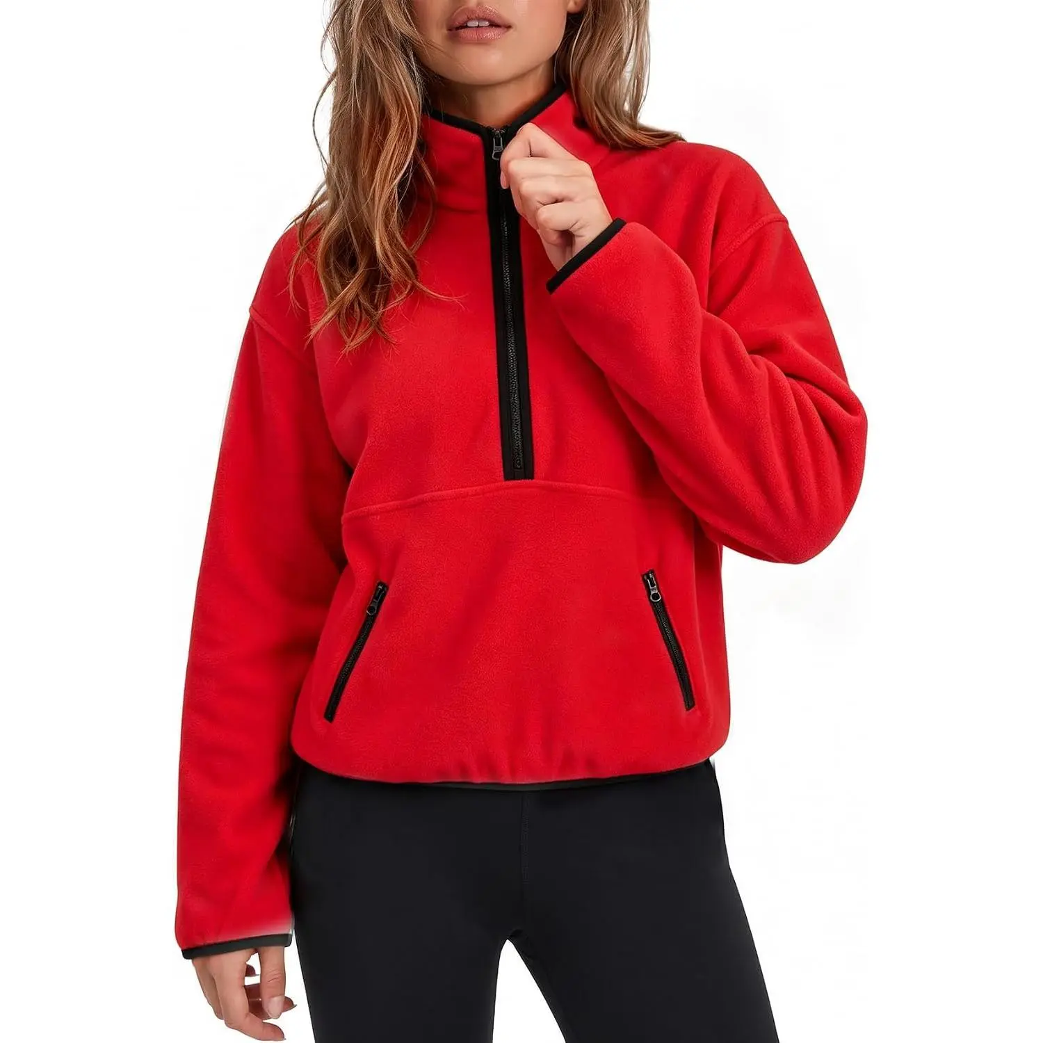 Arssm Women's Fleece Quarter Zip Pullover Oversized Half Zip Sweatshirt Pockets |   Half Zip Pullover,Fleece Pullover,Oversized,Zip Pockets,Loose Fit,Cozy,Long Sleeve,Drop Shoudler,Elastic Hem,Casual