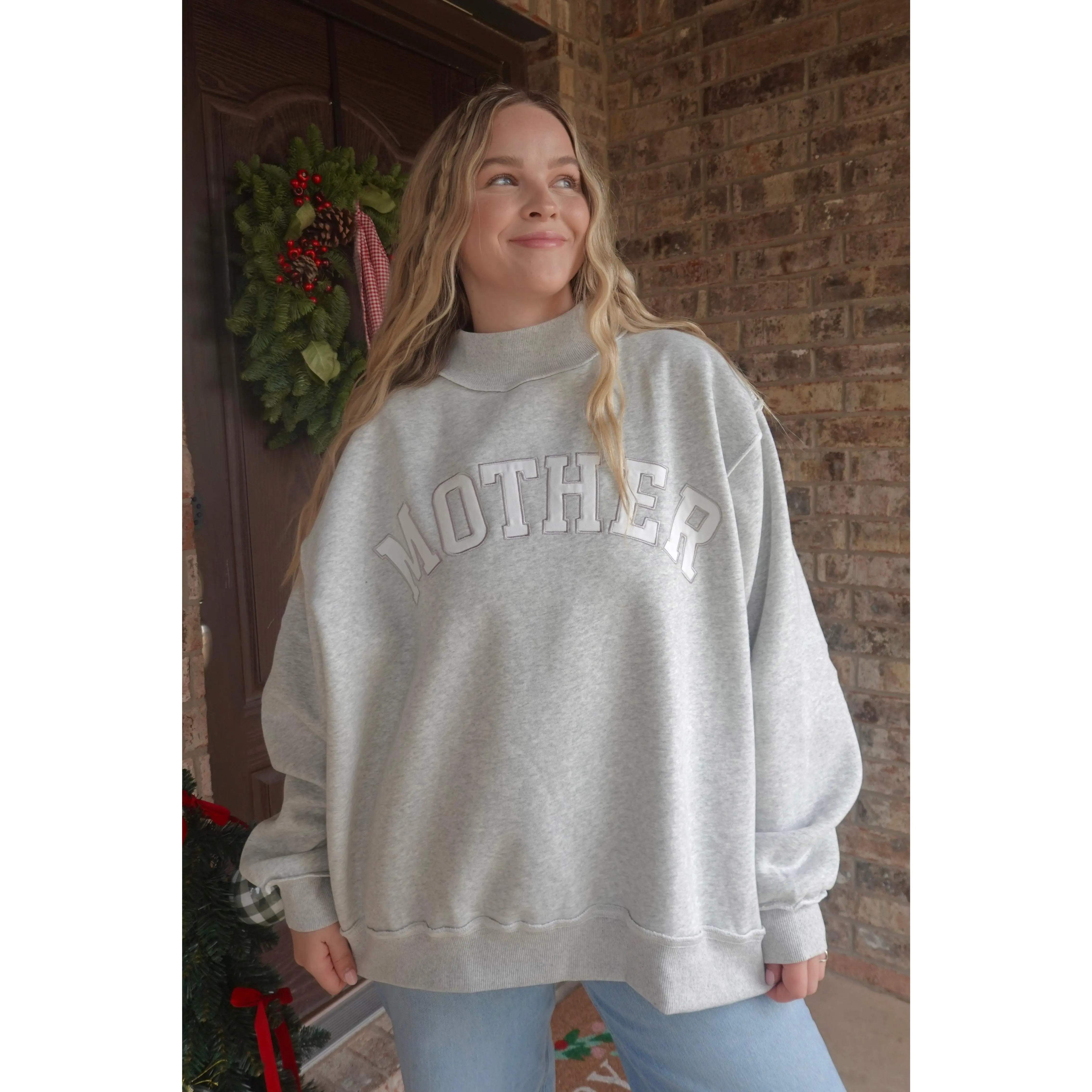 Grey Mother Mock Neck