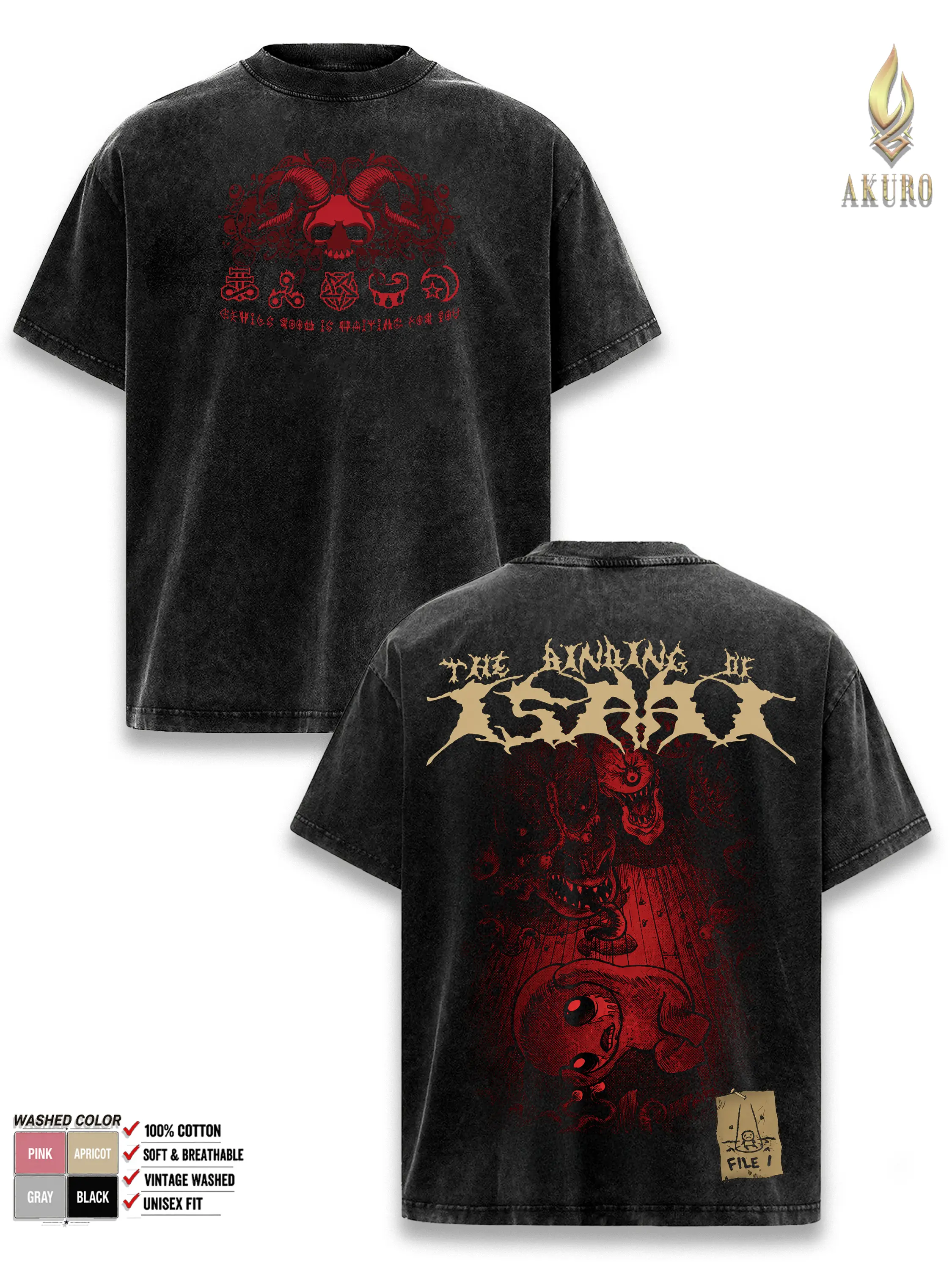 The Binding Of Isaac T Shirt, Vintage Washed Oversized Roguelike Horror Graphic Tee, Double Sided Indie Gamer Streetwear