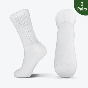 [2 Pairs] Extra Wide Antibacterial Socks - Soft Cushion for Swollen Feet - Loose Fit Diabetic Crew Socks (No Squeeze)
