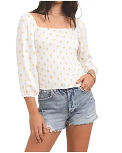 Others Follow Women's Polka Dot Smocked Alpha Peasant Top - Ot202403bb