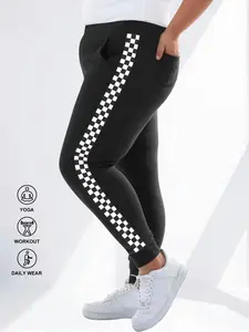 Plus Size Women's Casual Pants, and Checkered Joggers, Comfortable High Waisted Pants for Everyday Wear, Fashionable Plus Size Clothing