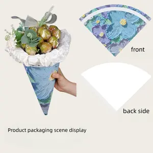 Oil painting style creative ice cream cone bouquet wrapping paper (10 sheets per pack)