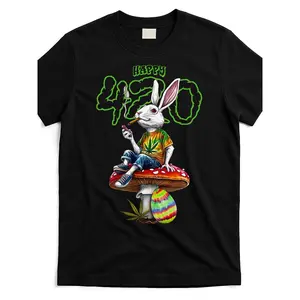 Easter Bunny Smoking Weed Happy 420 Pot Marijuana Rabbit [Cool Design] Street Trending Style Tee Comfortable Round Neck Shorts Same Gender Design and Sleeves Men's T Shirts