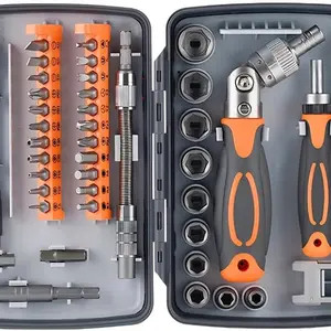 Precision Ratcheting Screwdriver Set, 68 in 1 Socket Set & Magnetic Screwdriver Bit Set with Rotatable Ratchet Handles and Extensions Bar for Phone/Computer/Bike/Car/Electronics Maintenance (Orange)