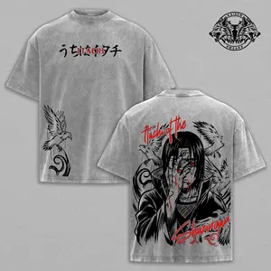 Akatsuki Red Cloud Tee Washed - Naruto Anime Vintage Washed Heavy Cotton Oversized Manga T-shirt & Hoodie, Double Printed Retro Unisex Streetwear Graphic Top, Dark Ninja