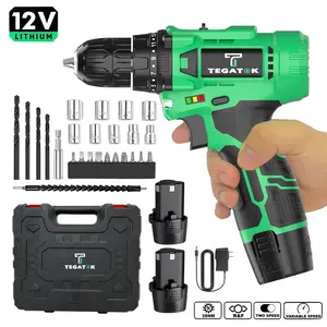 TEGATOK 12V Cordless Drill Set,With 3/8 Inch Keyless Chuck, 18+1 Clutch Electric Drill,Max 28 Nm Torque, 2-Variable Speed, For Versatile DIY Projects