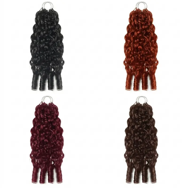 Burmese Curly Bundles Crochet Human Hair Extensions Pre Separated Knotless Miracle Knots Braid Extensions Bulk Hair for Braiding Pre Loop Hairpieces Curly Braids Hair Extensions for Black Women Natural Color 4# 33# 99J Reddish Brown Dark Brown Burgundy