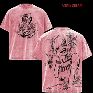 Himiko Toga My Hero Academia Anime Double Printed Vintage Washed Tee Unisex Oversize Anime Manga Washed Heavyweight Cotton T-shirt