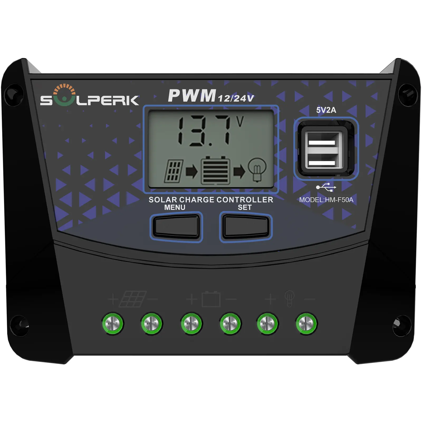 SOLPERK 50A Max Solar Charger Controller - 12V/24V Auto PWM Regulator with Safety Features, LED Display, Dual USB Port, Plastic Body for Gel, AGM, Lead-Acid, Lithium LiFePO4 Batteries (Residential Users)