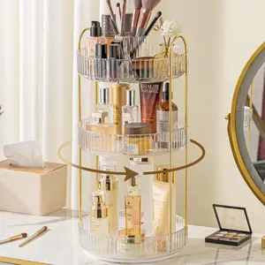 360? Rotating Makeup Organizer for Vanity, Perfume Skincare Bathroom Countertop Organizers, 3 Tier Spinning Skincare Storage with Brush Holder for Lipstick  Lotion(White)