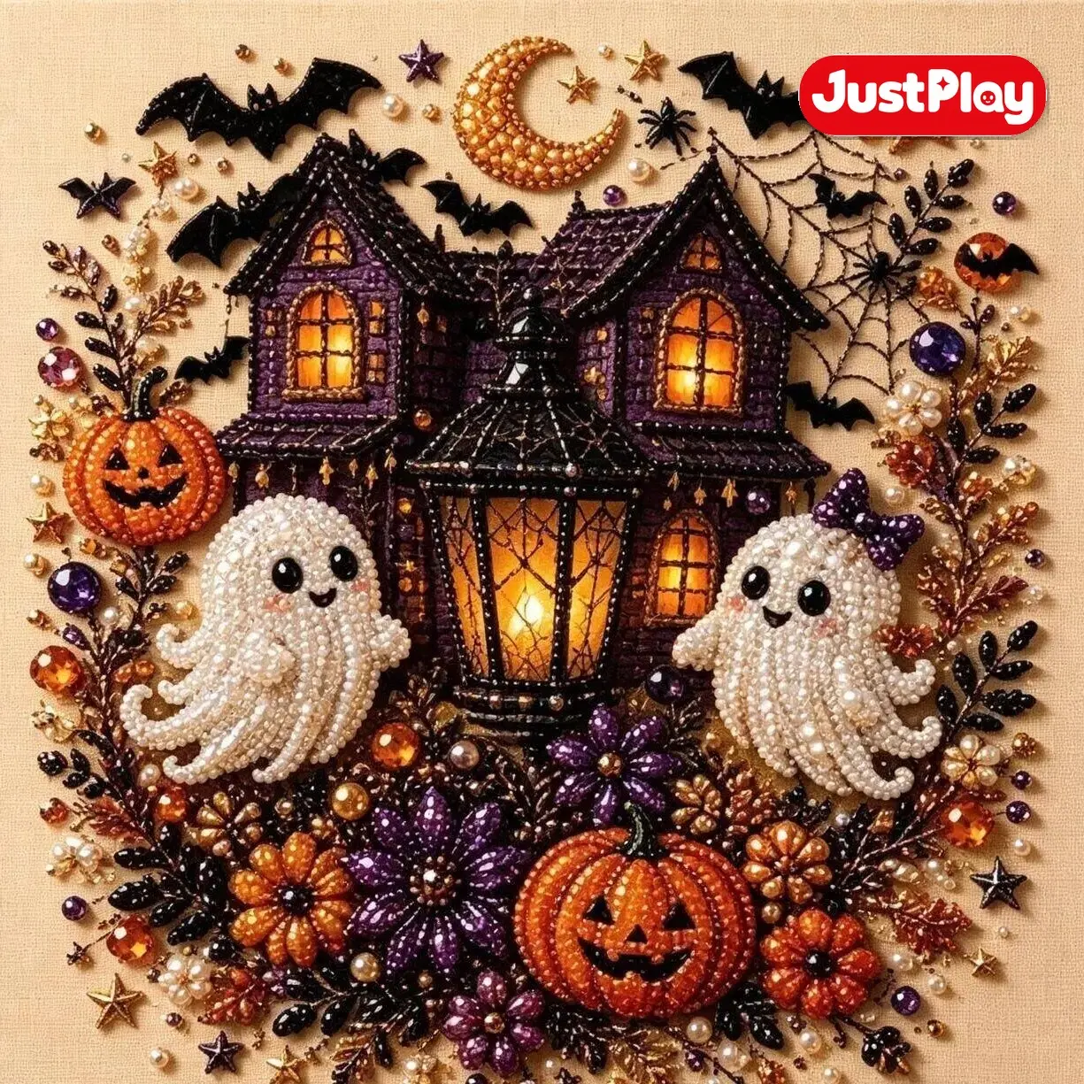 【JustPlay】2026 Halloween New Pearl Diamond Painting DIY Kit, Spooky Cute 3D Bead Art Craft, Halloween Party Activity Toy for DIY Needlework Enthusiasts