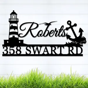 Custom Nautical Metal Address Sign, Personalized Coastal Beach House Decor Address Plaque, Large Outdoor Sign With Family Name & Address, Ideal Housewarming Present