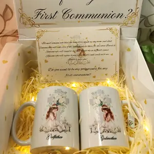 Godparents Proposal Box with 11oz Mugs for Godmother and Godfather Customizable with Names First Communion Gift Set